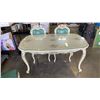 Image 2 : MORIS CRAFT FURNITURE DINING TABLE WITH GLASSTYOP AND 4 STUDDED CHAIRS