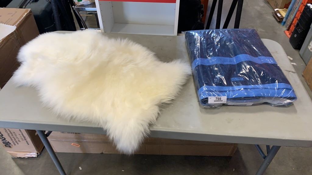 NEW SHEEPSKIN RUG AND ULINE MOVING BLANKET