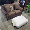 Image 1 : BRAND NEW BROWN FABRIC LOVE SEAT W/ OTTOMAN - RETAIL $1049