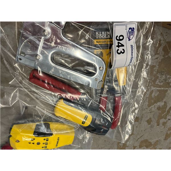 GROUP LOT. SIDING REMOVAL TOOL, STAPLER, STUDFINDER, WIRE TOOL