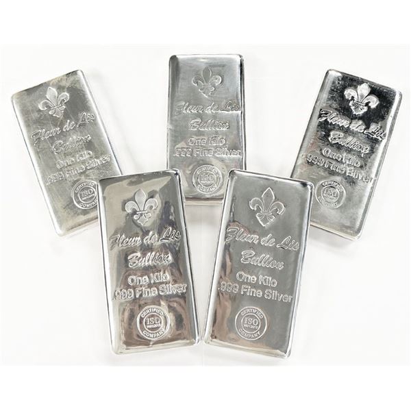 Fleur De Lis Poured .999 Silver Proof Kilo Bars (5bars)