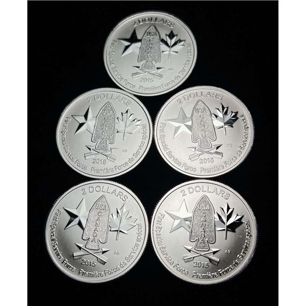 (5) 2015 Canada $2 First Special Service Force 1/2 ozt .9999 Silver
