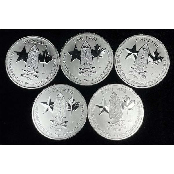 (5) 2015 Canada $2 First Special Service Force 1/2 ozt .9999 Silver