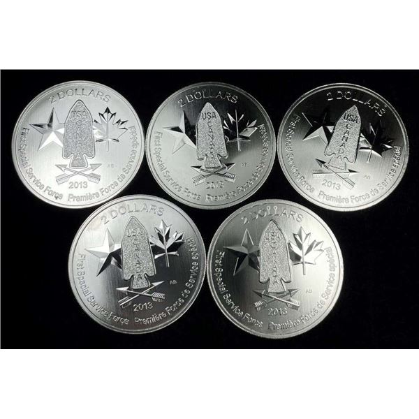 (5) 2013 Canada $2 First Special Service Force 3/4 ozt .9999 Silver