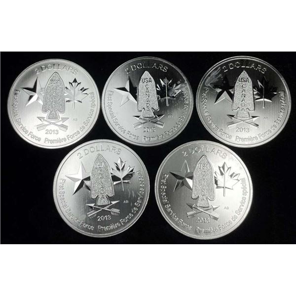 (5) 2013 Canada $2 First Special Service Force 3/4 ozt .9999 Silver