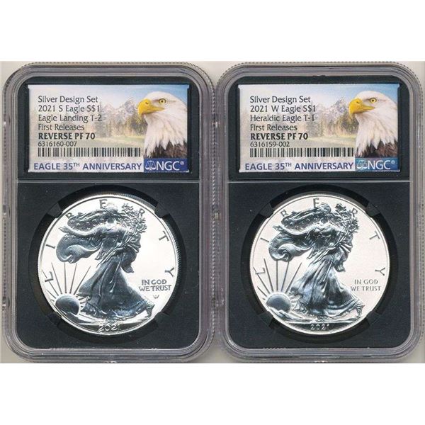 2021-W/S American Silver Eagle NGC Reverse PF70 First Releases (2-coin) Set