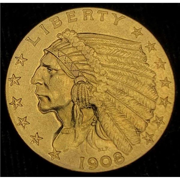 1908 Gold $2.50 Indian Head MS63+