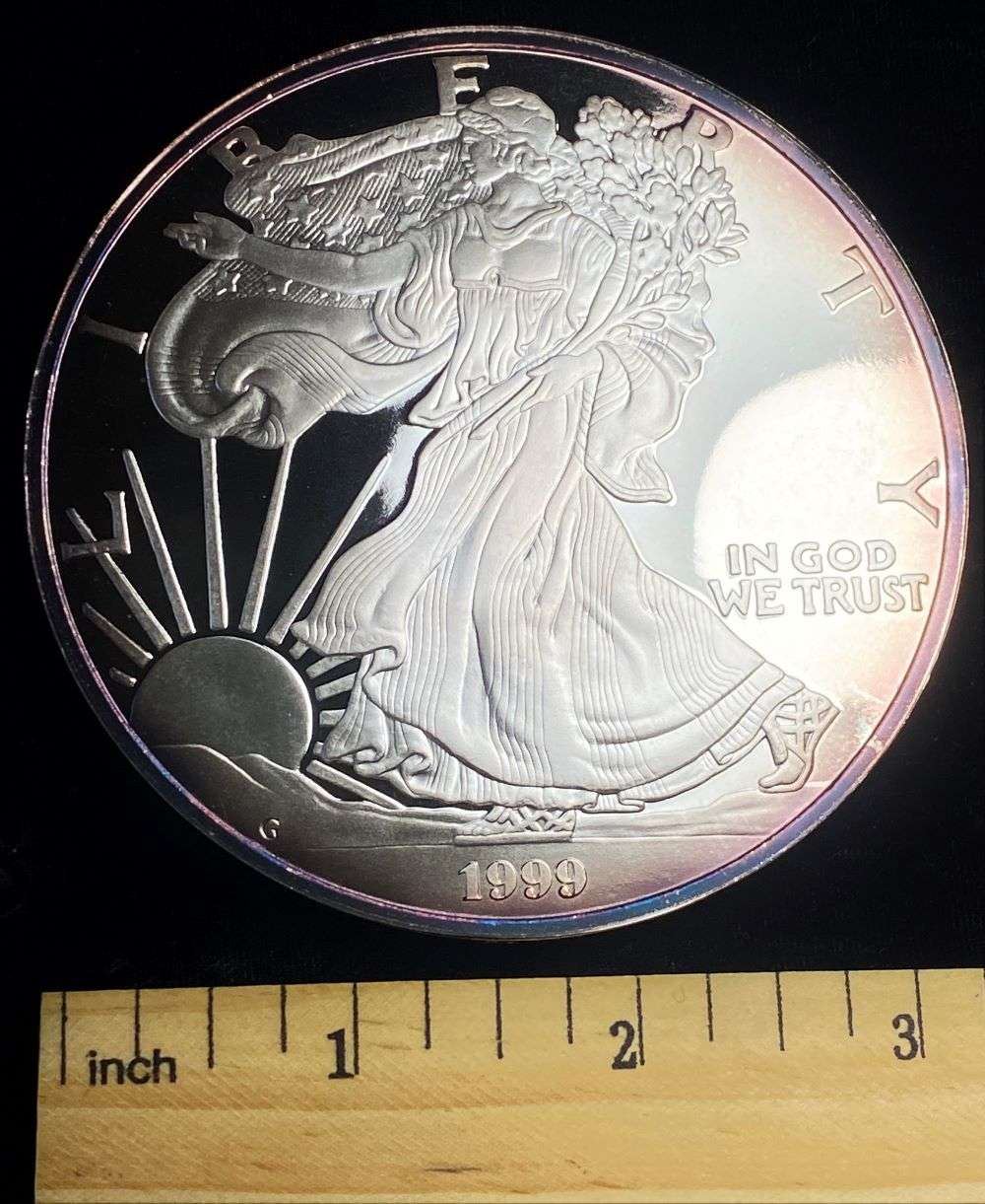Giant Quarter Pound Proof 1999 American Silver Eagle Design .999 Silver W/ (5) Golden State Quarters