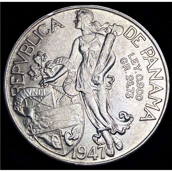 1947 Republic Of Panama 90% Silver 1 Balboa .773 oz ASW
