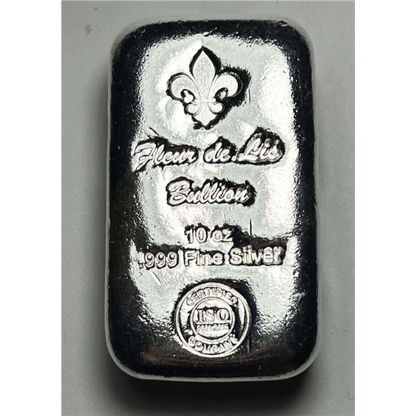 Fleur De Lis Poured .999 Silver 10 ozt Bar