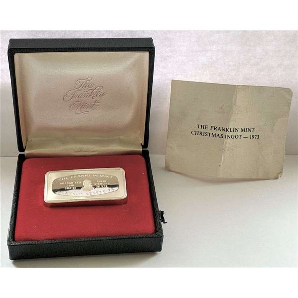 The Franklin Mint 1973 Christmas Ingot 1,000 Grains Solid Sterling Silver