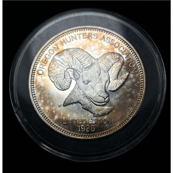 Extremely Rare 1986 Oregon Hunters Association Proof 1 ozt .999 Silver