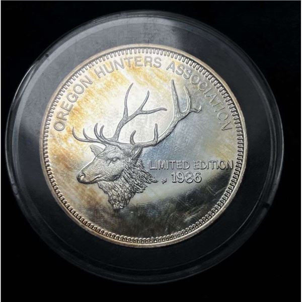 Extremely Rare 1986 Oregon Hunters Association Proof 1 ozt .999 Silver
