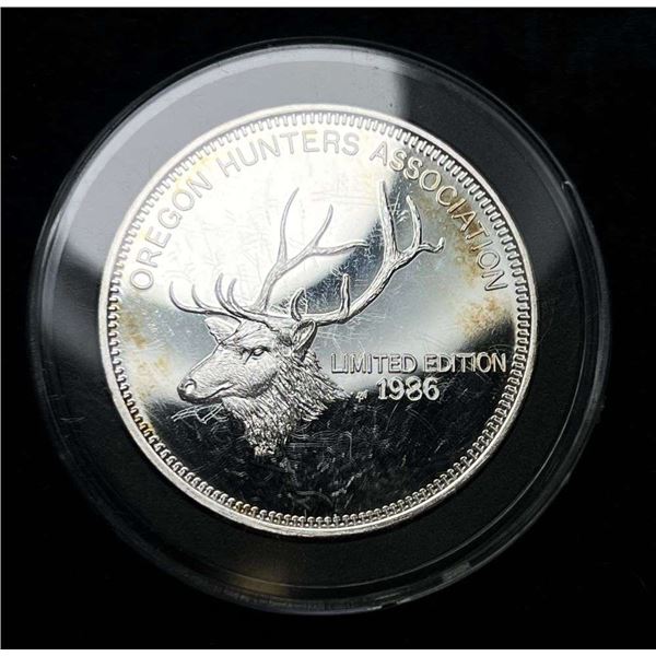Extremely Rare 1986 Oregon Hunters Association Proof 1 ozt .999 Silver