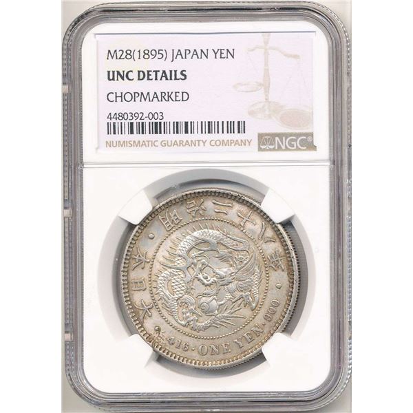 M28(1895) Japan Yen NGC Unc. Details Chopmarked