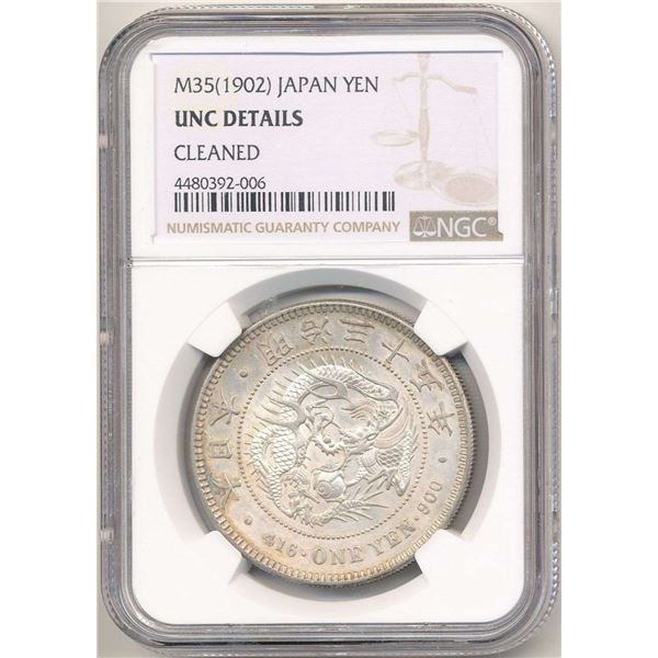 M35(1902) Japan Yen NGC Unc. Details Cleaned