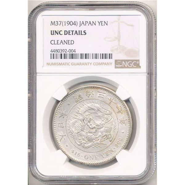 M37(1904) Japan Yen NGC Unc Details Cleaned
