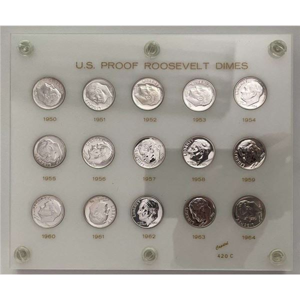 High Grade Proof Silver Roosevelt Dime Collection (15-coins)