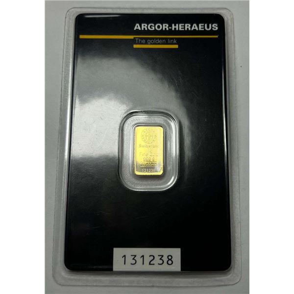 Argor Heraeus Switzerland 1 Gram .9999 Gold Bar