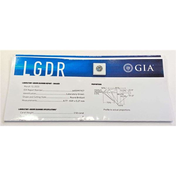 2.50 Carat Round Diamond "F" Color, "VS1" Clarity GIA