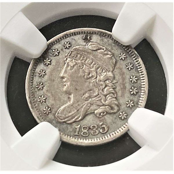 1835 Capped Bust Half Dime NGC AU Details Obv. Damage