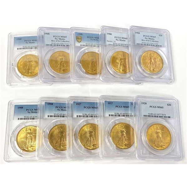 Last Minute! (10-coins) Mixed Date Gold Saint Gaudens $20 PCGS MS65
