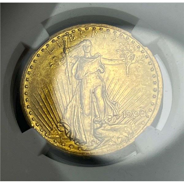Last Minute! 1908 Gold Saint Gaudens $20 NGC MS65 No Motto
