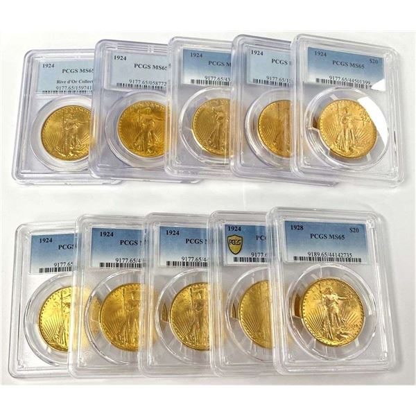 Last Minute! (10-coins) Mixed Date Gold Saint Gaudens $20 PCGS MS65