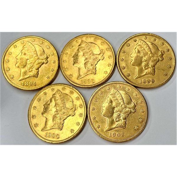Last Minute! (5) Mixed Date Gold Liberty Head $20 Mixed AU/BU