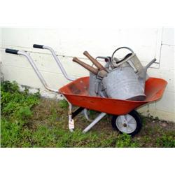 HOMEOWNER'S WHEELBARROW, WATERING CANS, ETC.