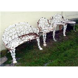 4 PC CAST IRON GRAPE AND LEAF MOTIF GARDEN BENCH,