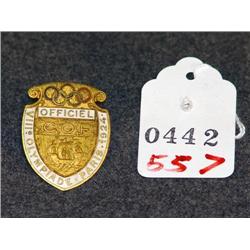 1944 PARIS OLYMPIC OFFICIAL'S BADGE
