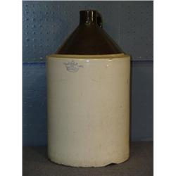 BROWN AND WHITE 6 GAL STONEWARE JUG
