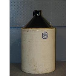 BROWN AND WHITE 5 GAL STONEWARE JUG