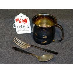 STERLING BABY'S MUG, FORK AND SPOON