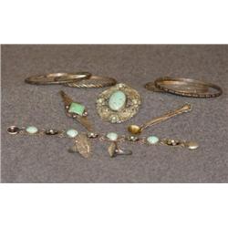 TRAY LOT STERLING JEWELRY INCL TURQUOISE