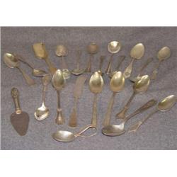 TRAY LOT APPROX 20 PCS STERLING AND COIN SPOONS