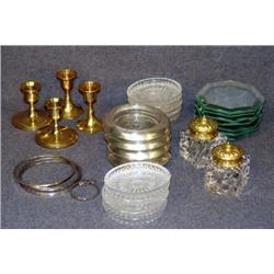 TRAY LOT STERLING RIMMED COASTERS, INKWELLS, ETC