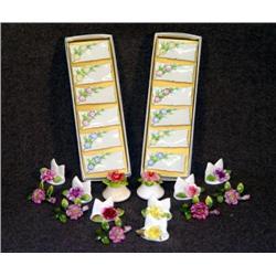 TRAY LOT PORCELAIN PLACE CARD HOLDERS INCL COAL