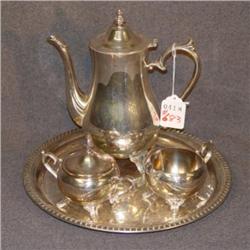 3 PC SILVERPLATED TEA SET ON TRAY