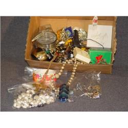 SMALL BOX LOT COSTUME JEWELRY AND STERLING