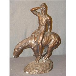 PLASTER FIGURE INDIAN ON HORSE 20" HIGH