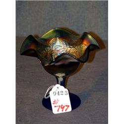 PEACOCK DECORATED CARNIVAL GLASS COMPOTE 5.25"