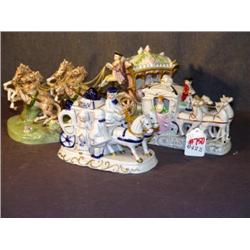 PORCELAIN HORSE AND CARRIAGE FIGURINES- 3 X THE