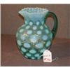 Image 1 : GREEN AND WHITE ART GLASS PITCHER 9" HIGH