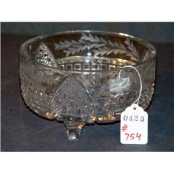 FOOTED CUT GLASS BOWL (SMALL CHIP ON RIM)