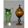Image 1 : LOT 2 PCS GLASS INCL ENAMEL DECORATED GREEN TO CLE