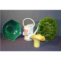 LOT 4 PCS POTTERY AND GLASS INCL STANGL WATERING