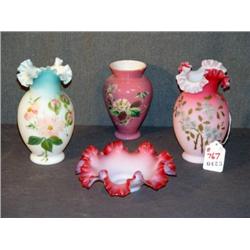 LOT 4 PCS CASED GLASS INCL ENAMEL DECORATED PAINT