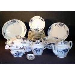 LOT 38 PCS "PORCELAINE OPAQUE" FLOW BLUE CHINA BY